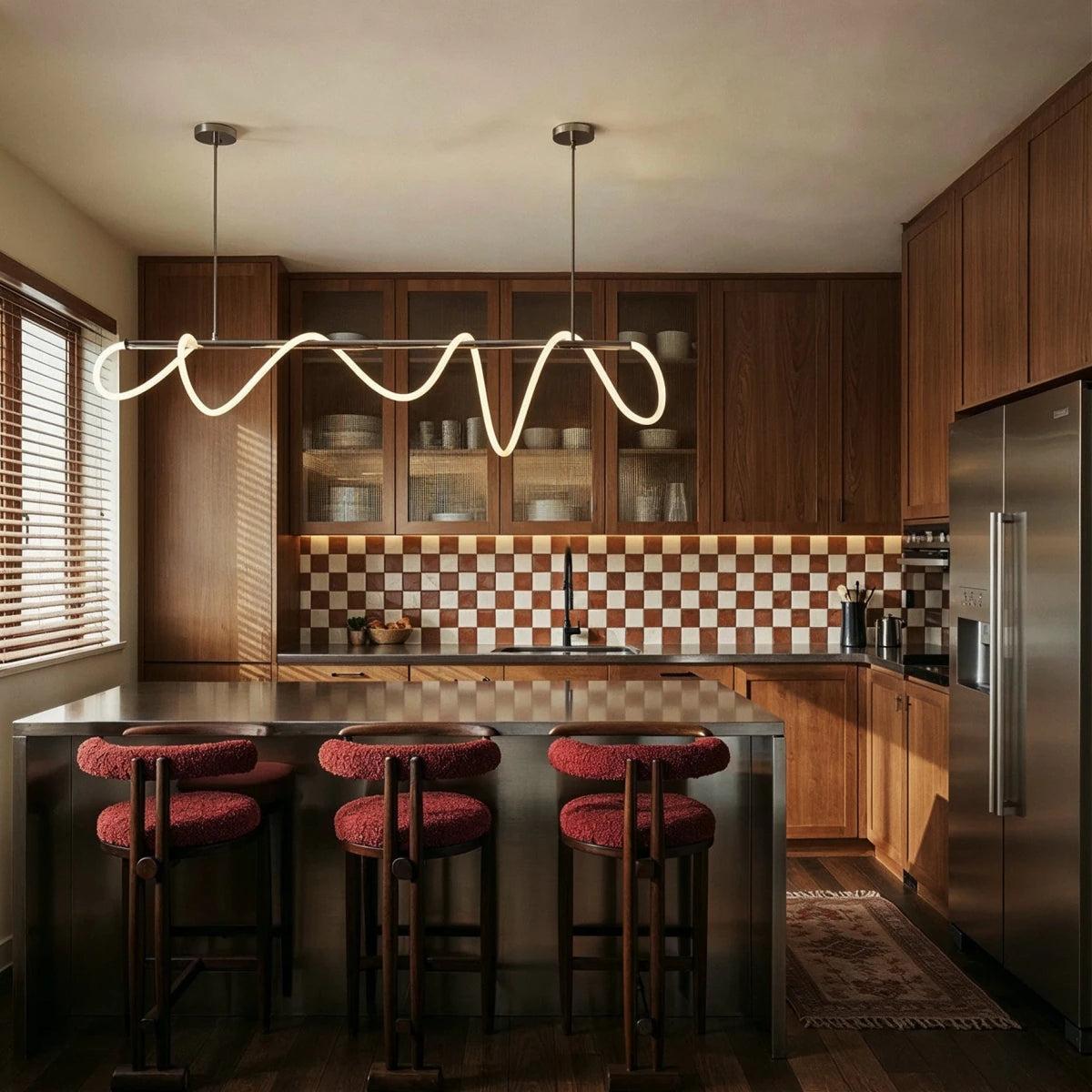 RoyaleGlow Modern LED Linear Chandelier - Flexible Wave Design for Dining & Kitchen