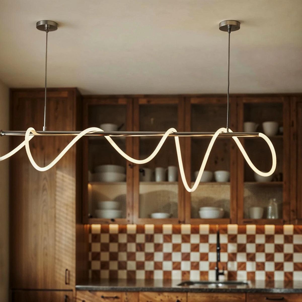RoyaleGlow Modern LED Linear Chandelier - Flexible Wave Design for Dining & Kitchen