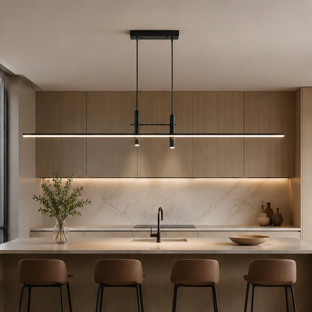 Linear LED Pendant Light Fixture in Sleek Metal - Modern Minimalist Style