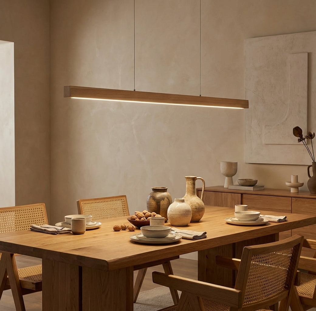 Linear Wood Pendant Light LED | Kitchen Island Bar