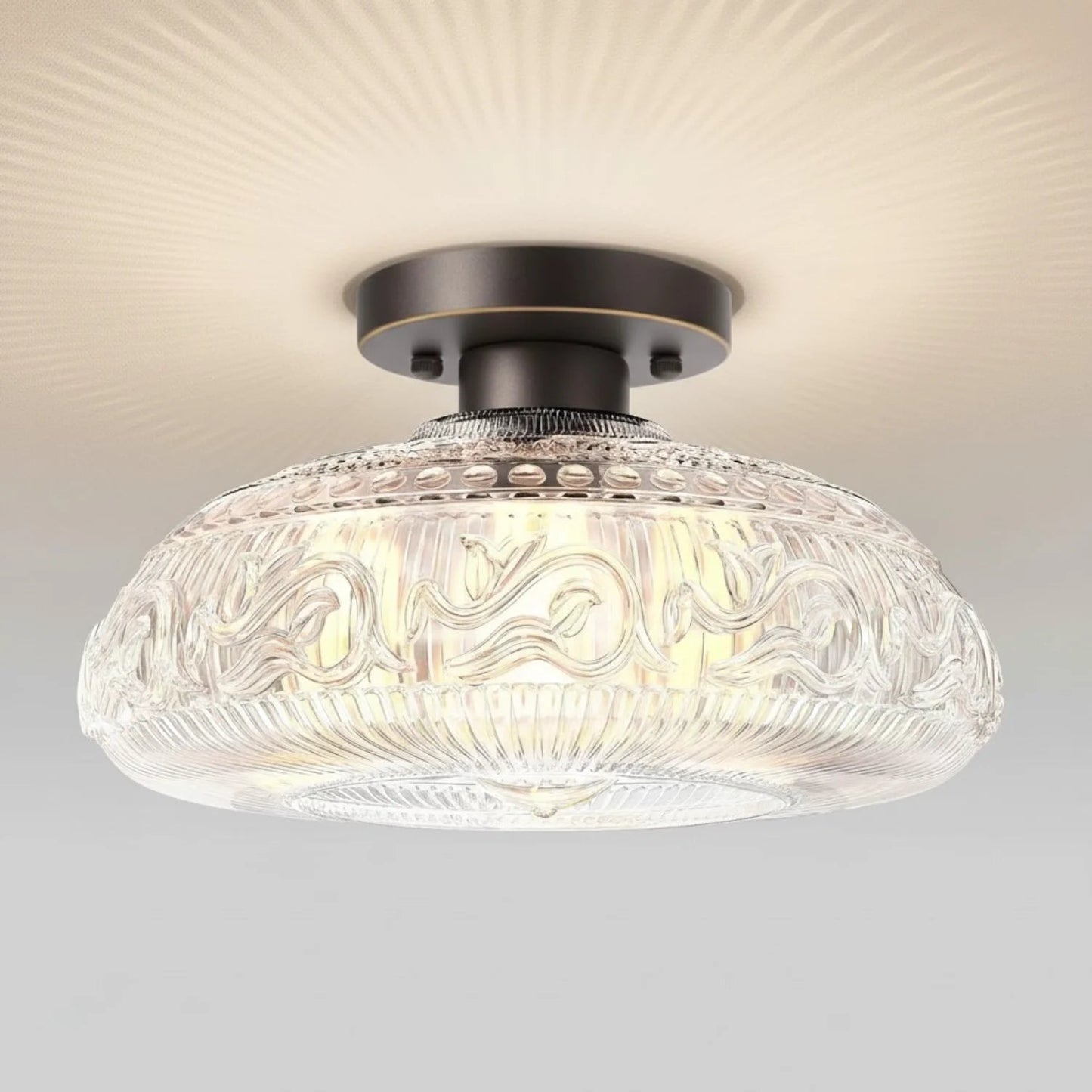 Linnea Modern Engraved Glass Ceiling Light 14