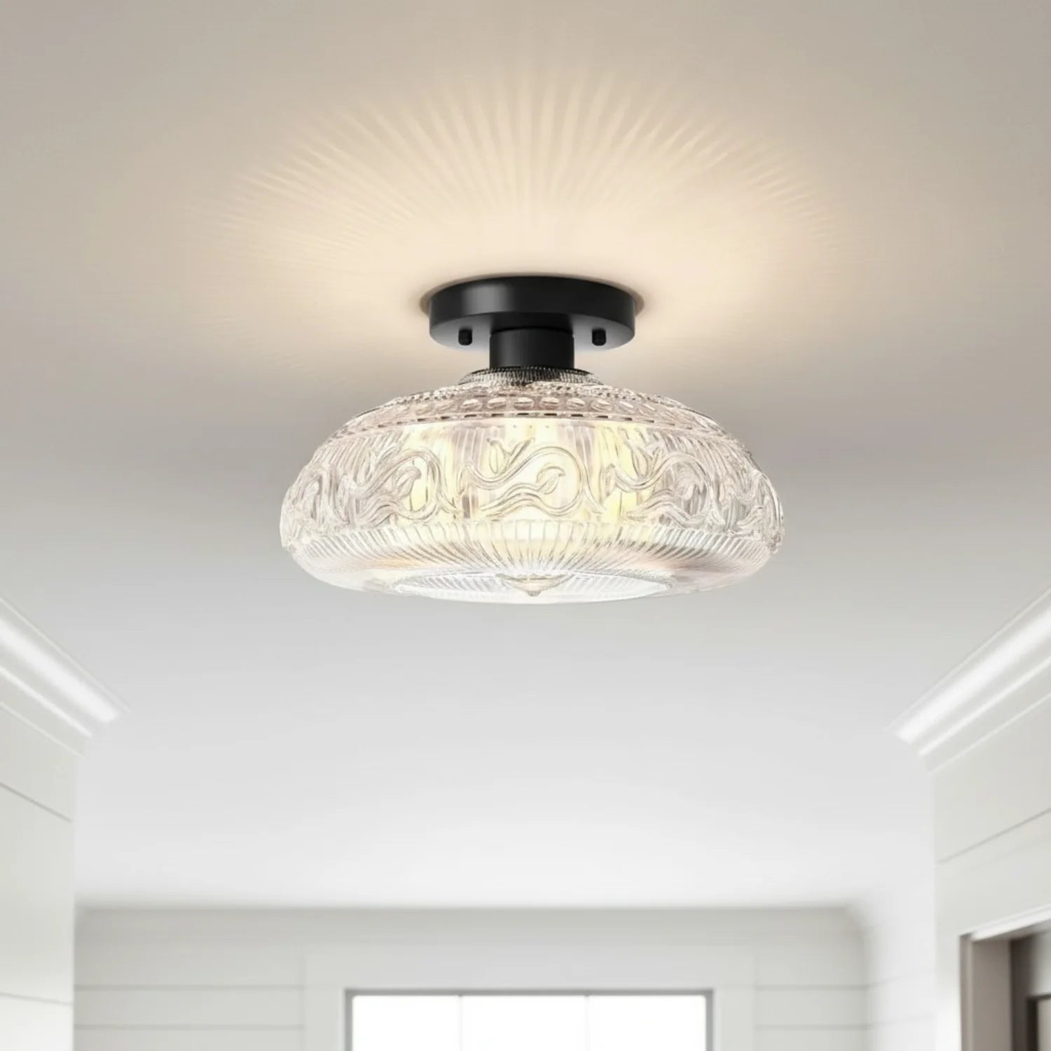 Linnea Modern Engraved Glass Ceiling Light 3