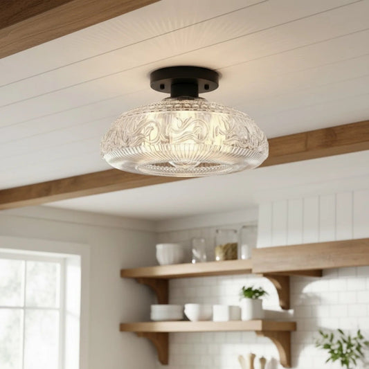 Linnea Modern Engraved Glass Ceiling Light 4