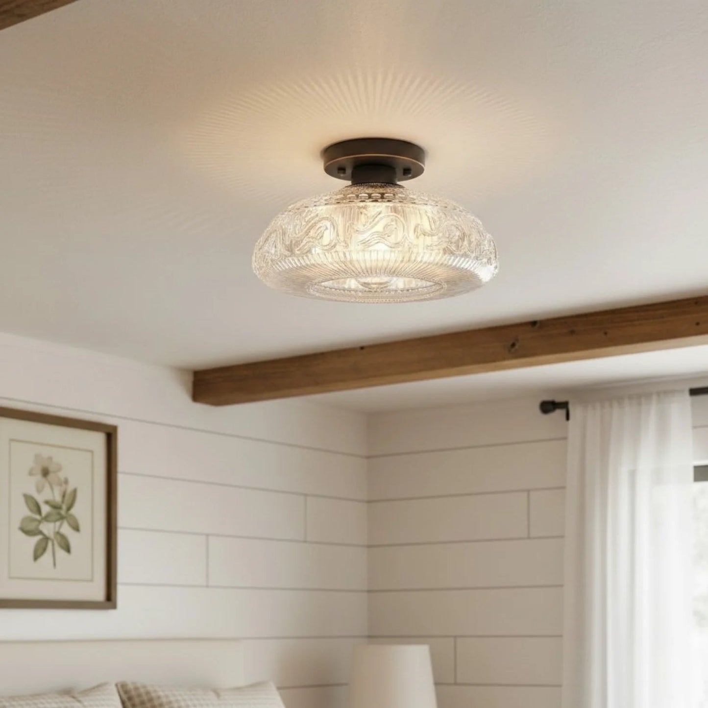 Linnea Modern Engraved Glass Ceiling Light 5
