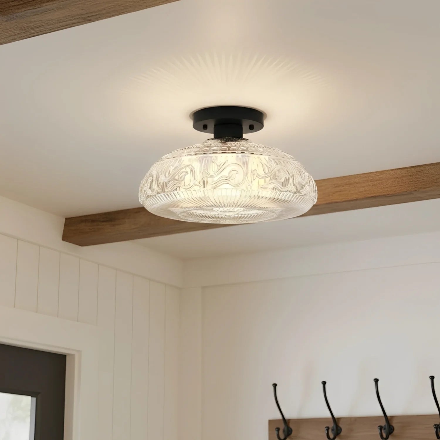 Linnea Modern Engraved Glass Ceiling Light 6