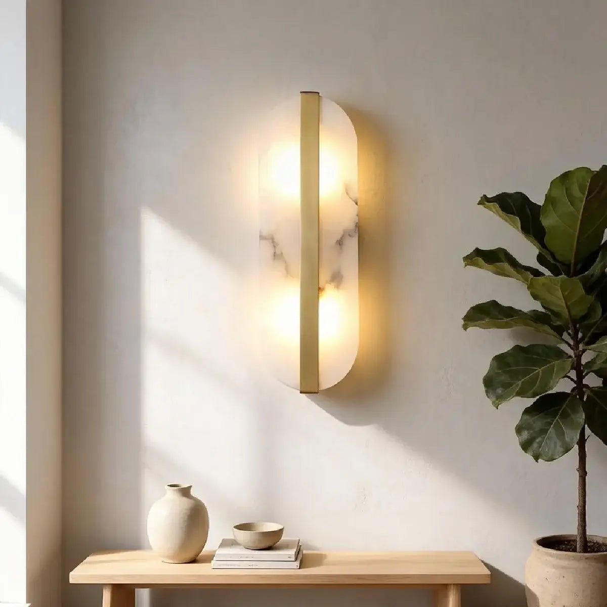 Royelux Modern Alabaster Wall Sconce - Long Ellipse Double Lamp Fixture - Royale Basic
