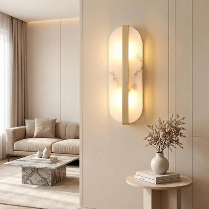 Royelux Modern Alabaster Wall Sconce - Long Ellipse Double Lamp Fixture - Royale Basic