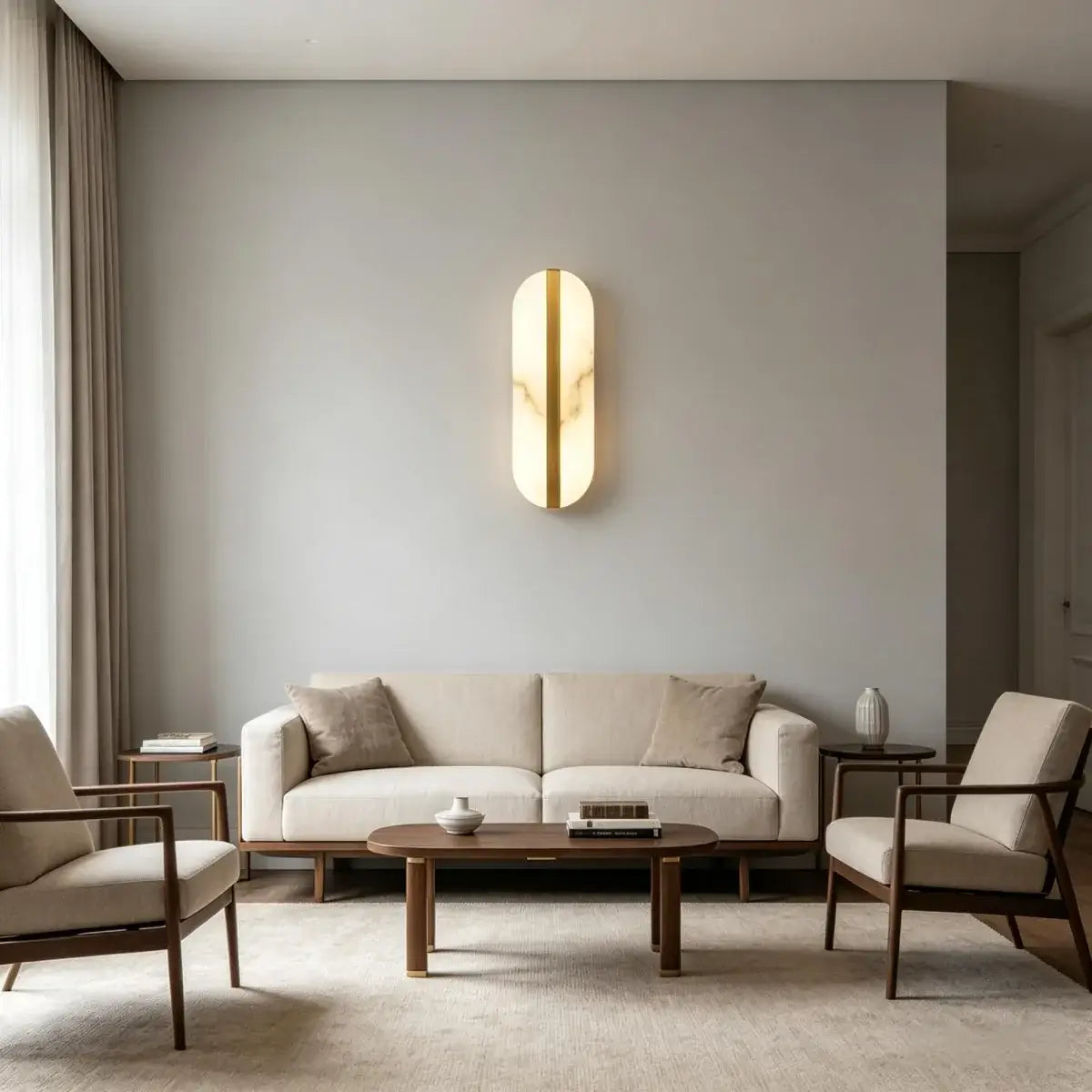 Royelux Modern Alabaster Wall Sconce - Long Ellipse Double Lamp Fixture - Royale Basic