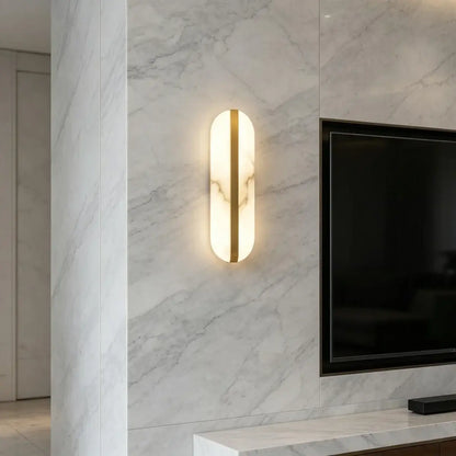 Royelux Modern Alabaster Wall Sconce - Long Ellipse Double Lamp Fixture - Royale Basic