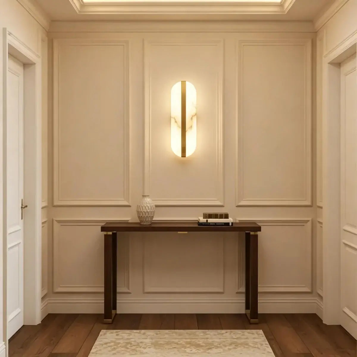 Royelux Modern Alabaster Wall Sconce - Long Ellipse Double Lamp Fixture - Royale Basic