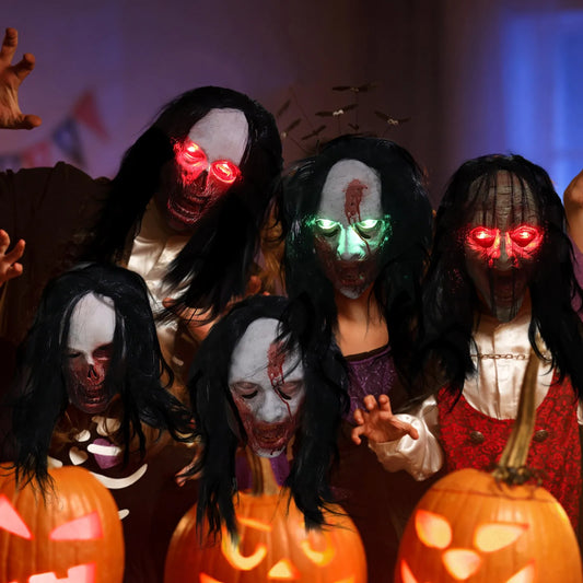Long Hair Ghost Glowing Eye Mask Cosplay Horror Halloween Carnival Party Simulation Horror Latex Mask Comfortable And Breathable 0