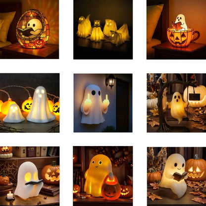 Lovely Ghost Reading Book Lamp Halloween LED Ghost Dog Night Light Middle Finger Ghost Statue Figurines Ornaments Home Decor 0