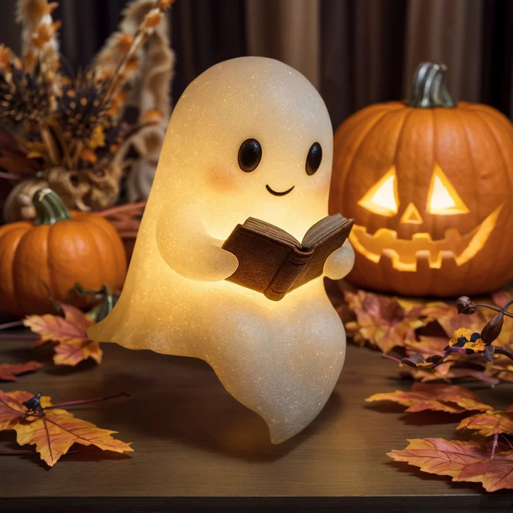 Lovely Ghost Reading Book Lamp Halloween LED Ghost Dog Night Light Middle Finger Ghost Statue Figurines Ornaments Home Decor 1