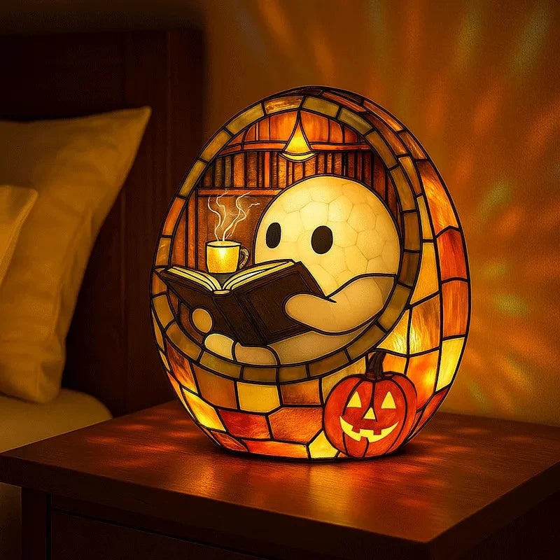 Lovely Ghost Reading Book Lamp Halloween LED Ghost Dog Night Light Middle Finger Ghost Statue Figurines Ornaments Home Decor 12
