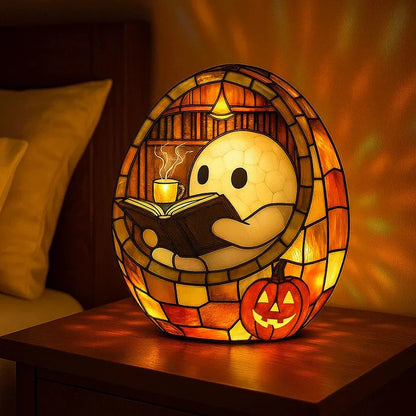 Lovely Ghost Reading Book Lamp Halloween LED Ghost Dog Night Light Middle Finger Ghost Statue Figurines Ornaments Home Decor 12