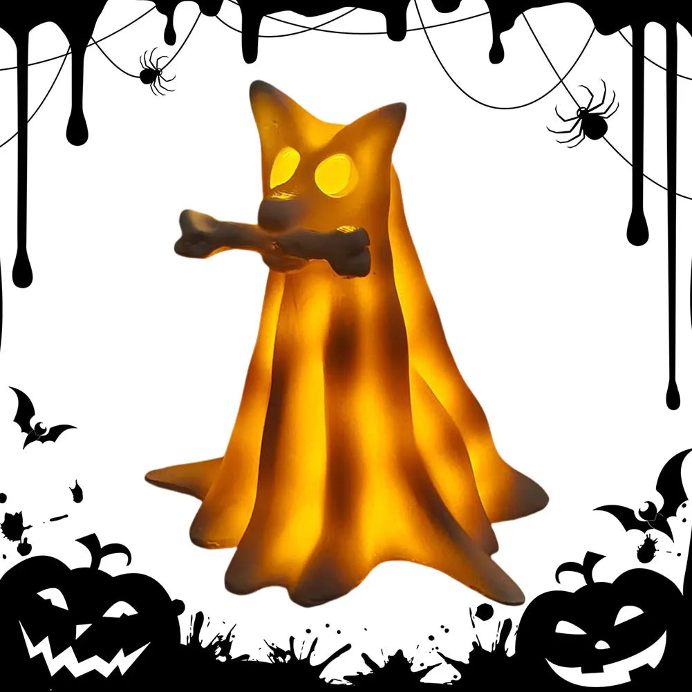 Lovely Ghost Reading Book Lamp Halloween LED Ghost Dog Night Light Middle Finger Ghost Statue Figurines Ornaments Home Decor 17