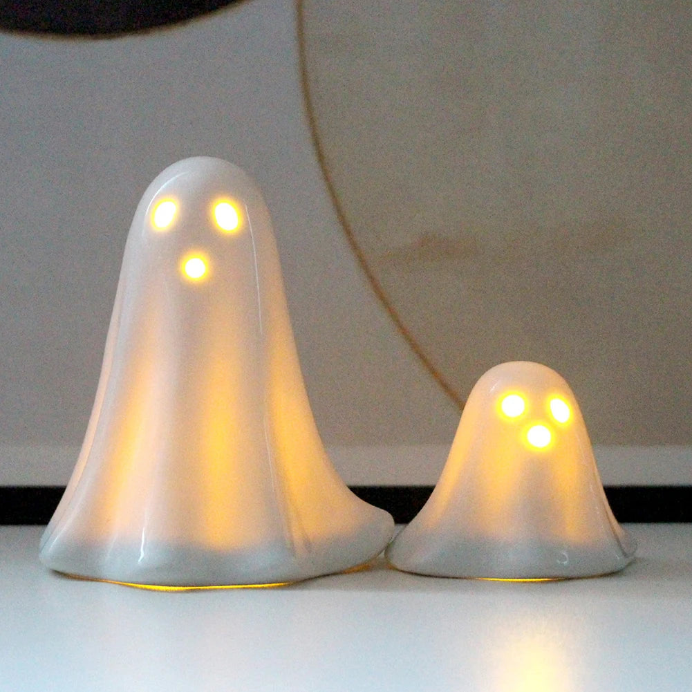 Lovely Ghost Reading Book Lamp Halloween LED Ghost Dog Night Light Middle Finger Ghost Statue Figurines Ornaments Home Decor 18