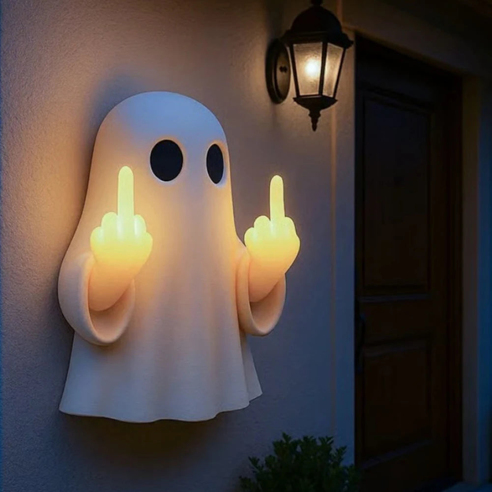 Lovely Ghost Reading Book Lamp Halloween LED Ghost Dog Night Light Middle Finger Ghost Statue Figurines Ornaments Home Decor 2