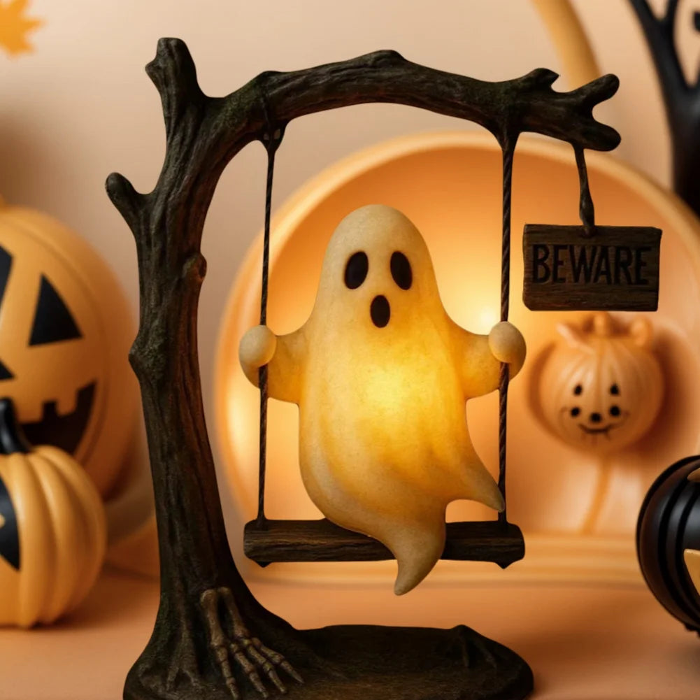 Lovely Ghost Reading Book Lamp Halloween LED Ghost Dog Night Light Middle Finger Ghost Statue Figurines Ornaments Home Decor 4