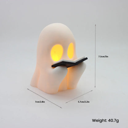 Lovely Ghost Reading Book Lamp Halloween LED Ghost Dog Night Light Middle Finger Ghost Statue Figurines Ornaments Home Decor 5