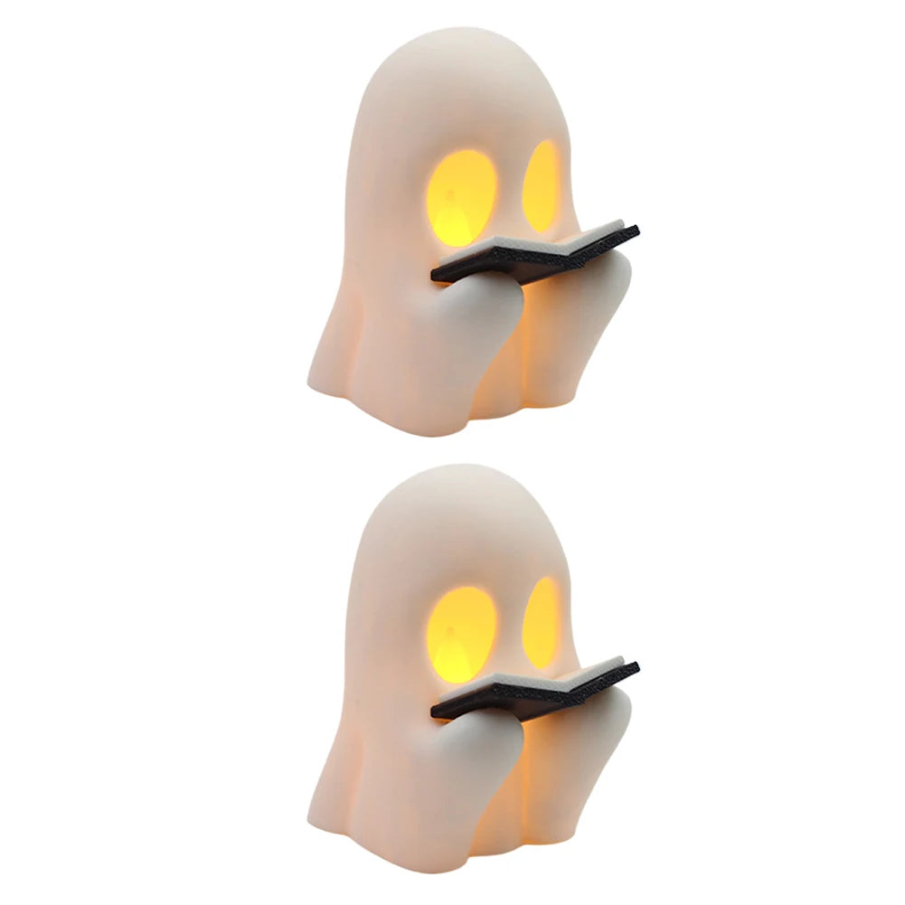 Lovely Ghost Reading Book Lamp Halloween LED Ghost Dog Night Light Middle Finger Ghost Statue Figurines Ornaments Home Decor 6