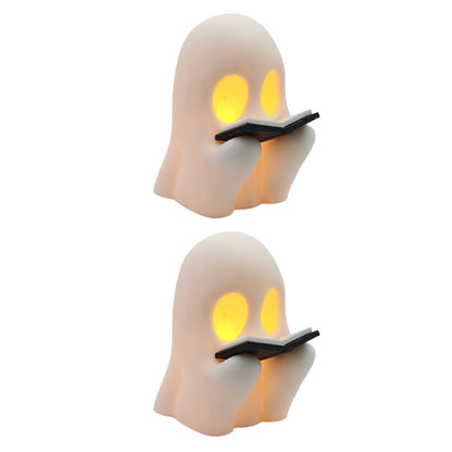 Lovely Ghost Reading Book Lamp Halloween LED Ghost Dog Night Light Middle Finger Ghost Statue Figurines Ornaments Home Decor 6