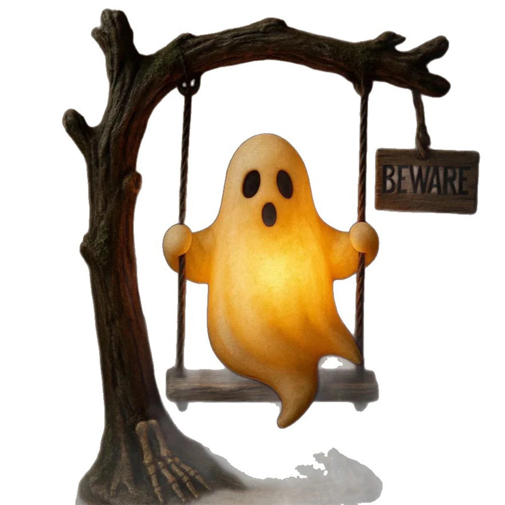 Lovely Ghost Reading Book Lamp Halloween LED Ghost Dog Night Light Middle Finger Ghost Statue Figurines Ornaments Home Decor 7