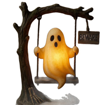 Lovely Ghost Reading Book Lamp Halloween LED Ghost Dog Night Light Middle Finger Ghost Statue Figurines Ornaments Home Decor 7