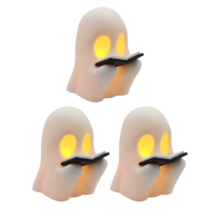 Lovely Ghost Reading Book Lamp Halloween LED Ghost Dog Night Light Middle Finger Ghost Statue Figurines Ornaments Home Decor 9