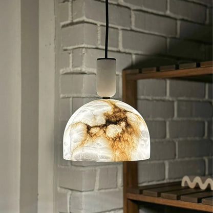 RoyaleGlow Modern Alabaster Pendant Light - Natural Stone & Copper Hanging Lamp
