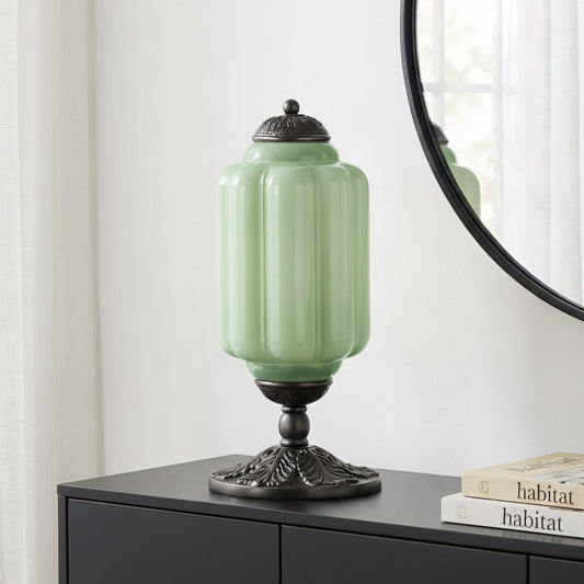 LuxRoyale French Retro Cream Milk Glass Textured Table Lamp