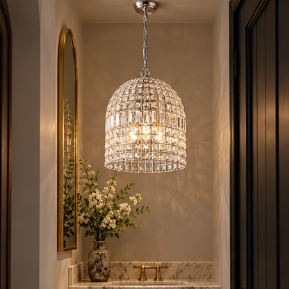 LuxRoyale Crystal Caged Pendant Lamp Woven Dome Hanging Light