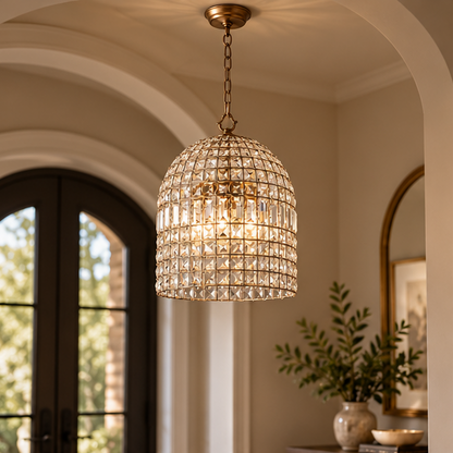 LuxRoyale Crystal Caged Pendant Lamp Woven Dome Hanging Light