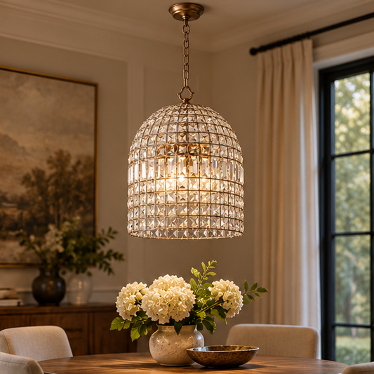 LuxRoyale Crystal Caged Pendant Lamp Woven Dome Hanging Light