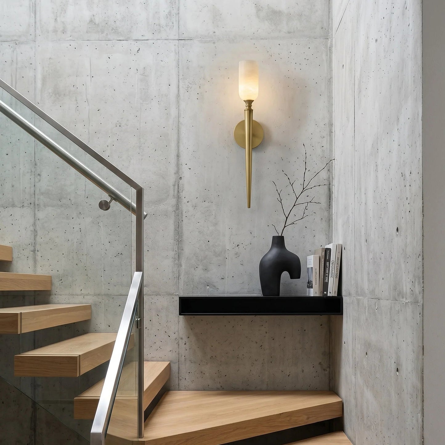 Royelux Natural Alabaster Wall Sconce - Modern Brass Lighting for Elegant Interiors