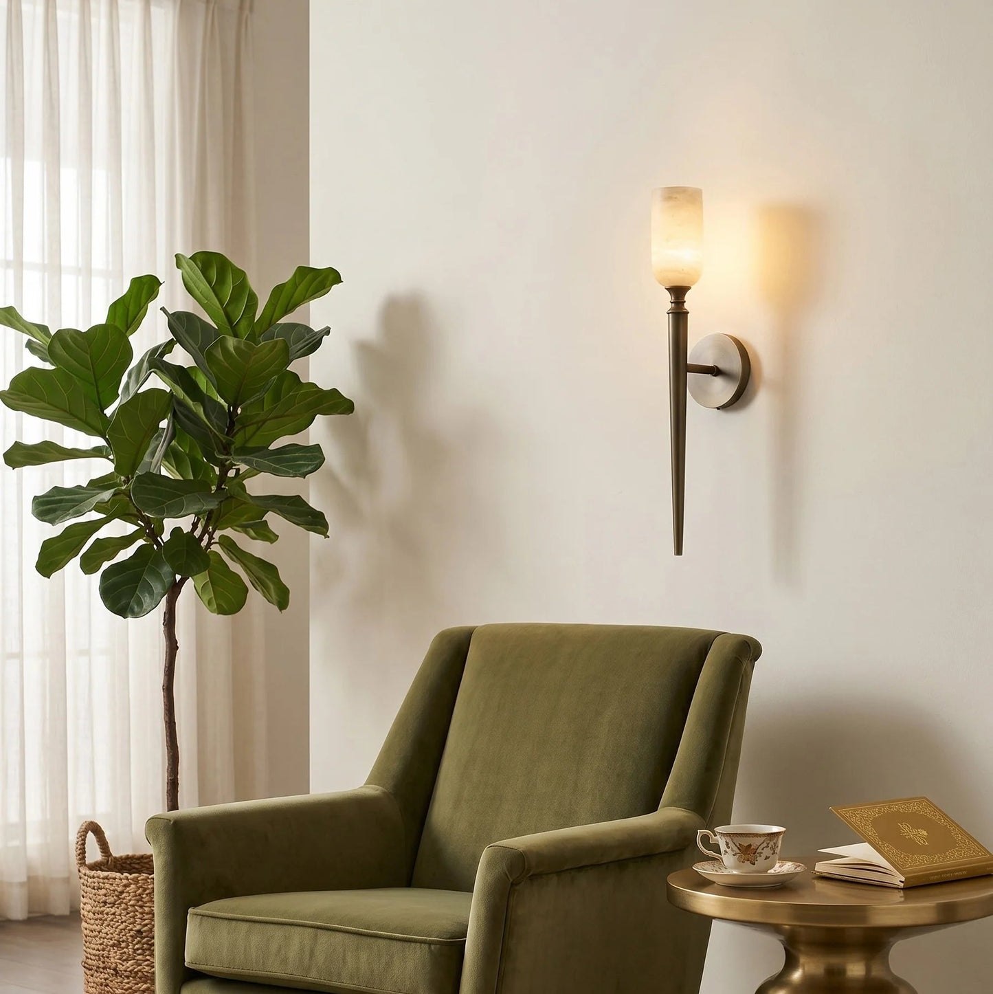 Royelux Natural Alabaster Wall Sconce - Modern Brass Lighting for Elegant Interiors