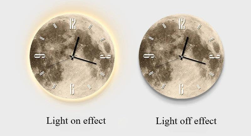 RoyaleGlow 20-Inch LED Moon Wall Clock | Illuminated Lunar Wall Art Silent Modern Design-Royale Basic