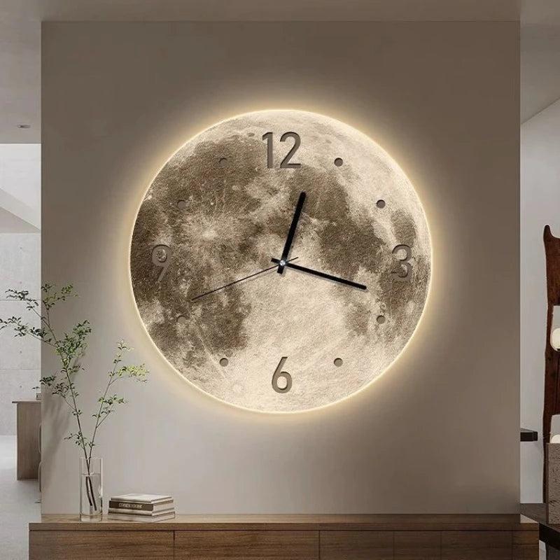 RoyaleGlow 20-Inch LED Moon Wall Clock | Illuminated Lunar Wall Art Silent Modern Design-Royale Basic
