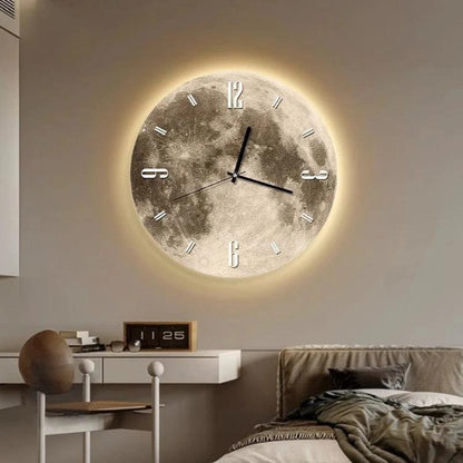 RoyaleGlow 20-Inch LED Moon Wall Clock | Illuminated Lunar Wall Art Silent Modern Design-Royale Basic