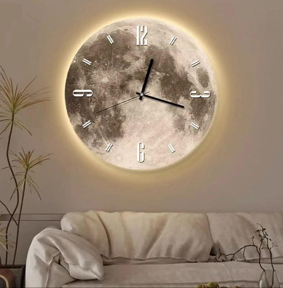 RoyaleGlow 20-Inch LED Moon Wall Clock | Illuminated Lunar Wall Art Silent Modern Design-Royale Basic