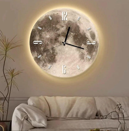 RoyaleGlow 20-Inch LED Moon Wall Clock | Illuminated Lunar Wall Art Silent Modern Design-Royale Basic