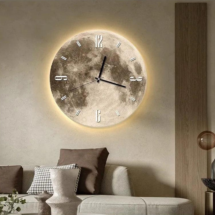 RoyaleGlow 20-Inch LED Moon Wall Clock | Illuminated Lunar Wall Art Silent Modern Design-Royale Basic