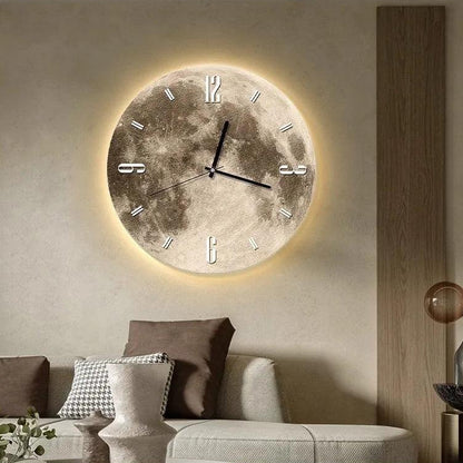 RoyaleGlow 20-Inch LED Moon Wall Clock | Illuminated Lunar Wall Art Silent Modern Design-Royale Basic