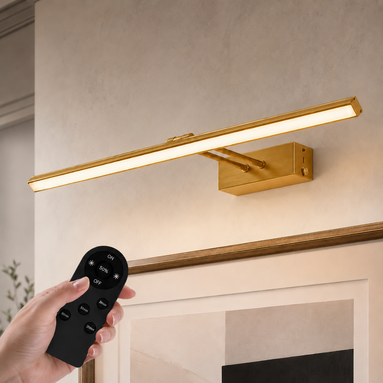 LuxRoyale Premium Brushed Gold Picture Light Rechargeable with Remote gold
