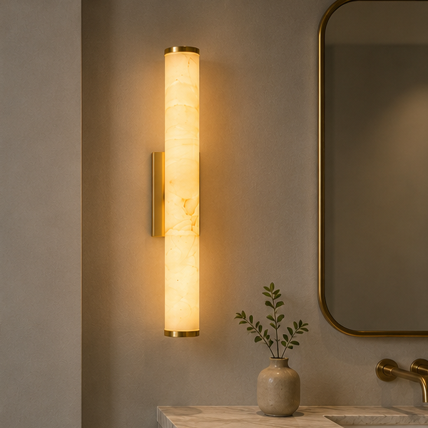 LuxRoyale Spanish Marble Copper Wall Sconce - Modern & Minimalist Wall Light Gold 40cm