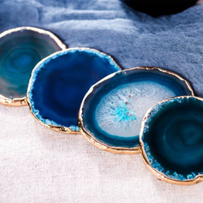 Luxora Blue Agate Coaster Set with Gold Edges - Unique Stone Coasters for Home Decor 3