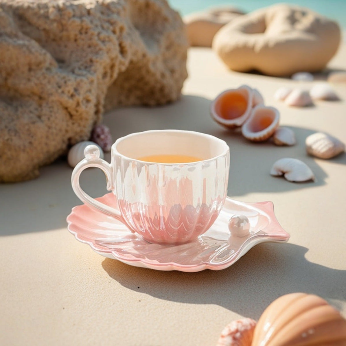 Luxora Mermaid Tea Cup Set with Iridescent Shell Design for Coastal Elegance 2