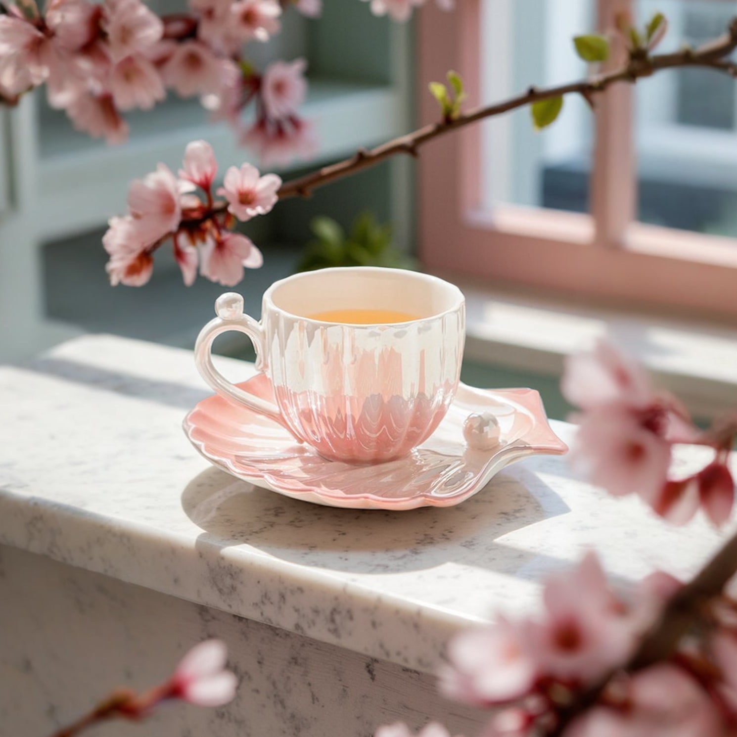 Luxora Mermaid Tea Cup Set with Iridescent Shell Design for Coastal Elegance 5