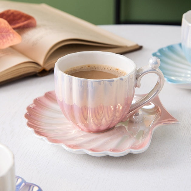 Luxora Mermaid Tea Cup Set with Iridescent Shell Design for Coastal Elegance 7