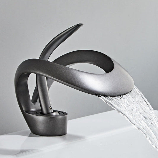 Luxora Modern Brass Bathroom Faucet with Waterfall Spout & Single Handle Hot & Cold